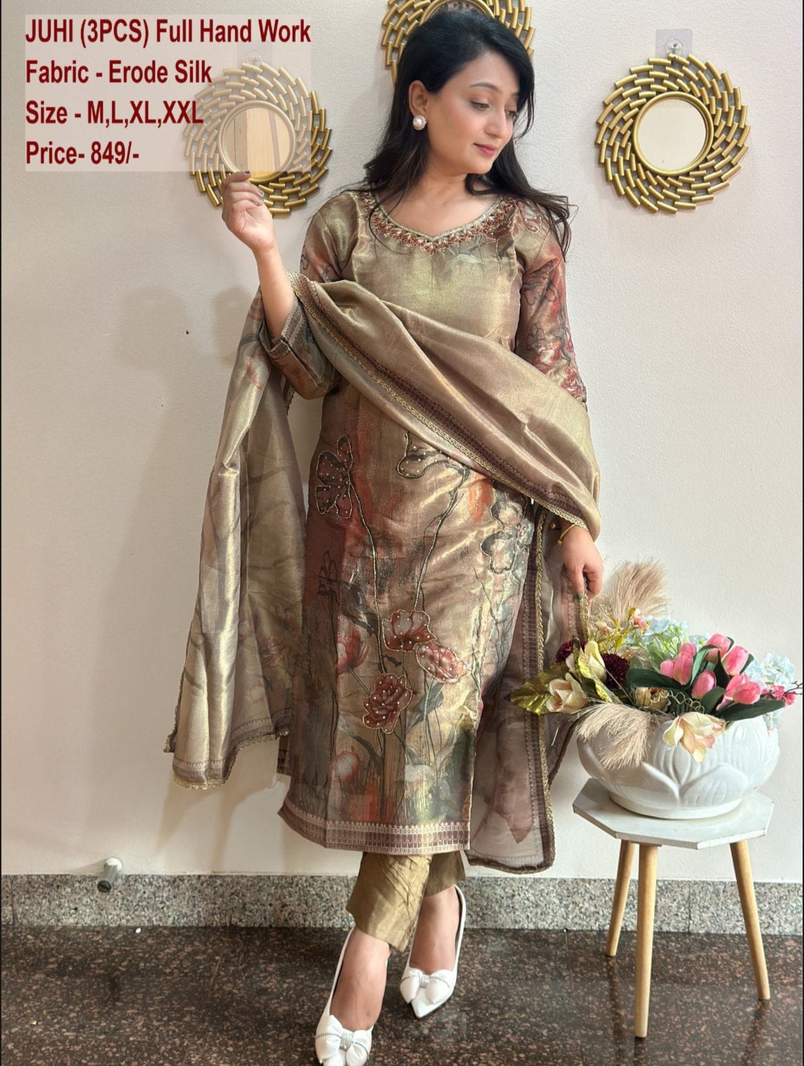 Anarkali Kurti Golden 3pc