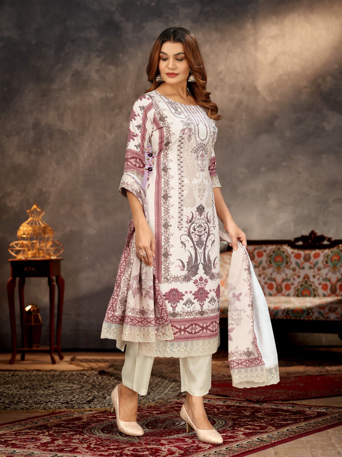 Anarkali White Pink 3pc